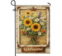 Bandiera da giardino con girasole, bouquet rustico di crisantemo di campagna estivo in iuta gialla su entrambi i lati, bandiere decorative per esterni, patio, prato, portico anteriore, balcone, 30,5 x