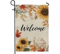 Bandiera da giardino con girasole di benvenuto, bandiera gialla floreale autunnale, bandiera da cortile in iuta su entrambi i lati per la decorazione autunnale del prato all'aperto 30,5 x 45,7 cm