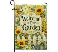 Bandiera da giardino con girasole, fiore primaverile farfalla crisantemo primavera gialla iuta doppia faccia piccola bandiera da giardino per esterni prato anteriore portico patio ingresso 30,5 x 45,7