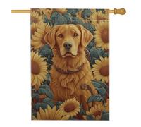 Bandiera da giardino con girasole Golden Retriever, striscione decorativo floreale giallo per la casa, decorazione per prato in iuta su entrambi i lati, per feste primaverili ed estive, 71 x 101 cm