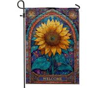 Bandiera da giardino con girasole in vetro colorato, striscione giallo vibrante per prato di benvenuto, bandiera decorativa per esterni primaverile ed estate, decorazione per patio casa su entrambi i