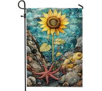 Bandiera da giardino con girasole subacqueo, vivace fiore giallo primaverile, decorazione per esterni, in iuta su entrambi i lati, per auguri di vacanza e feste in giardino, 30,5 x 45,7 cm