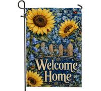Bandiera da giardino con girasole, Welcome Home Bluebell Ladybug Spring Yellow Double Sided piccola bandiera da giardino per esterni, portico, prato, patio, terrazza, 30,5 x 45,7 cm