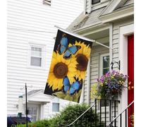 Bandiera da giardino con girasoli gialli con farfalle blu, 9 x 1,5 m, bandiere da giardino su entrambi i lati, resistenti allo sbiadimento, bandiera per esterni, divertente bandiera per vacanze con
