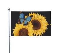 Bandiera da giardino con girasoli gialli con farfalle blu, 9 x 1,5 m, bandiere da giardino su entrambi i lati, resistenti allo sbiadimento, bandiera per esterni, divertente bandiera per vacanze con