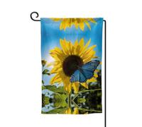 Bandiera da giardino con girasoli gialli con farfalle blu, stampa su entrambi i lati, bandiere da giardino per la decorazione della casa, resistenti alle intemperie e doppie cuciture, 45,7 x 32,7 cm