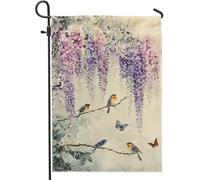 Bandiera da giardino con glicine viola primaverile ed estate, decorazione da giardino a farfalla colorata, decorazione da giardino a doppia faccia per esterni, 30,5 x 45,7 cm