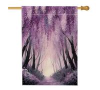 Bandiera da giardino con glicine viola primaverile ed estate, decorazione per la casa e il prato, bandiera da giardino con sentiero della foresta incantata, bella bandiera da cortile decorativa