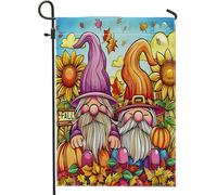Bandiera da giardino con gnomi autunnali, girasoli, raccolto autunnale, zucche, foglie, decorazione per la casa, bandiere da giardino, bandiera da cortile su entrambi i lati, decorazione per esterni