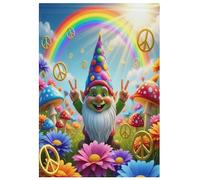 Bandiera da giardino con gnomo arcobaleno a forma di fiori di pace per decorazione di Halloween su entrambi i lati, per esterni da 28 x 40 pollici