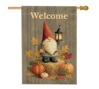 Bandiera da giardino con gnomo autunnale di benvenuto, lanterna autunnale rustica con zucca, decorazione per la casa, decorazione per esterni su entrambi i lati per il Ringraziamento, 71 x 101 cm