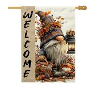 Bandiera da giardino con gnomo di benvenuto autunnale, striscione decorativo multicolore autunnale, bandiera da cortile in iuta su entrambi i lati, per decorazione esterna del prato, 71 x 101 cm