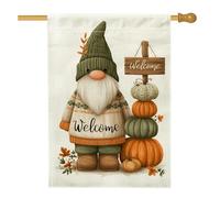 Bandiera da giardino con gnomo di benvenuto, striscione decorativo per la casa autunnale e autunnale, in iuta su entrambi i lati, decorazione per prato all'aperto, stile accogliente da raccolto, 71 x