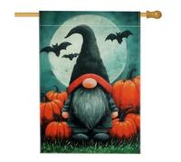 Bandiera da giardino con gnomo di Halloween, decorazione per la casa, bandiera arancione con zucca e pipistrello, bandiera da giardino in iuta su entrambi i lati, decorazione per prato all'aperto, 71