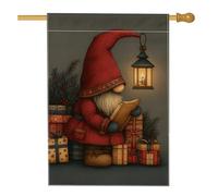 Bandiera da giardino con gnomo di Natale, lanterna di Babbo Natale rossa, striscione decorativo per la casa, bandiera su entrambi i lati in iuta per cortile, decorazione per vacanze all'aperto e prato