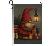 Bandiera da giardino con gnomo di Natale, lanterna di Babbo Natale rossa, striscione decorativo per la casa, bandiera su entrambi i lati, in iuta, decorazione per giardino, 30,5 x 45,7 cm