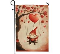 Bandiera da giardino con gnomo di San Valentino, decorazione a palloncino a forma di cuore, bandiera da esterno in iuta su entrambi i lati per la decorazione del prato, stile romantico gnomo