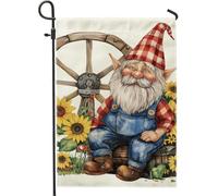 Bandiera da giardino con gnomo e girasole, decorazione estiva per esterni, rustica, ruota di carro in stile rustico, decorazione su entrambi i lati, 30,5 x 45,7 cm