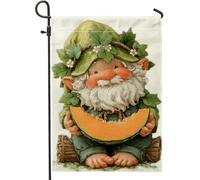 Bandiera da giardino con gnomo estivo, personaggio verde fantasioso con melone, striscione decorativo per la casa, bandiera da giardino in iuta su entrambi i lati, decorazione per esterni, 30,5 x 45,7