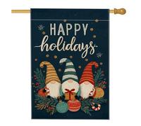 Bandiera da giardino con gnomo Happy Holidays, bandiera decorativa blu navy, bandiera decorativa in iuta su entrambi i lati, per esterni, decorazione invernale per prato, 71 x 101 cm