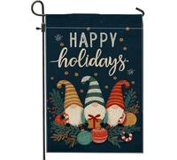 Bandiera da giardino con gnomo Happy Holidays, bandiera decorativa blu navy, bandiera decorativa su entrambi i lati, per giardino, decorazione invernale per esterni, 30,5 x 45,7 cm