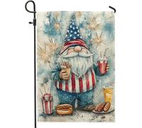 Bandiera da giardino con gnomo patriottico, decorazione per il quarto di luglio, decorazione per esterni con gnomo rosso, bianco, blu, 30,5 x 45,7 cm