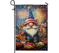 Bandiera da giardino con gnomo patriottico, striscione decorativo per feste, colore rosso, bianco e blu, in iuta su entrambi i lati, decorazione per il prato all'aperto, 4 luglio, per barbecue, 30,5 x