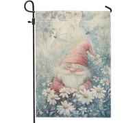 Bandiera da giardino con gnomo primaverile ed estivo, decorazione floreale per esterni, decorazione per esterni in iuta su entrambi i lati, decorazione per la casa, graziosa decorazione stagionale per
