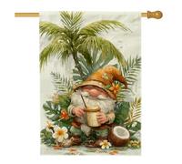 Bandiera da giardino con gnomo tropicale estivo, con foglie di palma colorate e cocco, decorazione per la casa, bandiera da giardino in iuta su entrambi i lati, decorazione per esterni, 71 x 101 cm