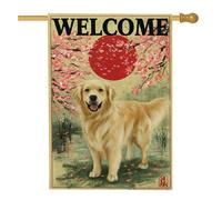 Bandiera da giardino con Golden Retriever per la primavera e l'estate, striscione con animali in fiore di ciliegio, bandiera decorativa da cortile su entrambi i lati, per decorazione esterna del prato