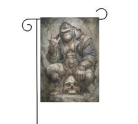 Bandiera da giardino con gorilla fantasy seduti su teschio umano, 30 x 45 cm, verticale, double face, decorazione per casa colonica, vacanze, esterni, bandiera da cortile