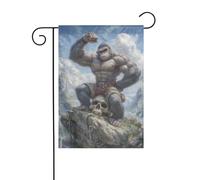 Bandiera da giardino con gorilla seduti su un teschio umano, 30 x 45 cm, verticale, double face, decorazione per casa colonica, vacanze, esterni, bandiera da cortile