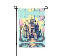 Bandiera da giardino con grafica castello delle fiabe, 71 x 101 cm, di grandi dimensioni, perfetta per cortile, decorazione esterna, bandiera di benvenuto