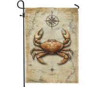 Bandiera da giardino con granchio costiero, vintage con mappa nautica, decorazione per la casa, in iuta su entrambi i lati, decorazione estiva per prato all'aperto, decorazione per feste in spiaggia