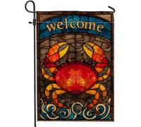 Bandiera da giardino con granchio estivo, striscione decorativo rosso costiero di benvenuto, in iuta su entrambi i lati, decorazione per il prato all'aperto, accessorio per la casa per feste in