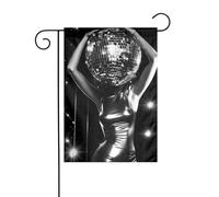 Bandiera da giardino con grande palla da discoteca con donna 30 x 45 cm verticale su entrambi i lati per fattoria vacanze decorazioni esterne bandiera cortile