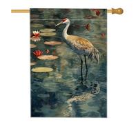 Bandiera da giardino con gru primaverile ed estiva, striscione decorativo per la casa con ninfee blu, decorazione per la casa, in iuta su entrambi i lati, 71 x 101 cm