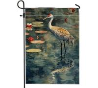Bandiera da giardino con gru primaverile ed estiva, striscione decorativo per la casa con ninfee blu, decorazione per la casa, in iuta su entrambi i lati, 30,5 x 45,7 cm
