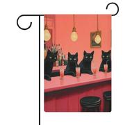 Bandiera da giardino con gruppo di gatti neri seduti in un bar e giardino, in iuta su entrambi i lati, 30,5 x 45,7 cm