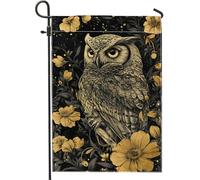 Bandiera da giardino con gufo autunnale, bandiera floreale per la casa con gufo nero e oro, bandiera stagionale su entrambi i lati, decorazione per prato all'aperto, bandiera artistica autunnale 30,5