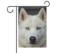 Bandiera da giardino con husky bianco dagli occhi azzurri su entrambi i lati, 30,5 x 45,7 cm, bandiera verticale in lino, bandiere per la casa durevoli per feste decorative all'aperto