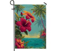Bandiera da giardino con ibisco tropicale, bandiera decorativa da spiaggia con fiori rossi, bandiera su entrambi i lati in iuta per cortile, decorazione estiva per esterni, 30,5 x 45,7 cm