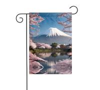 Bandiera da giardino con il Monte Fuji all'inizio della primavera, 30,5 x 45,7 cm, double face, decorazione da giardino, resistente alle intemperie, in iuta