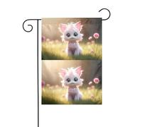 Bandiera da giardino con immagine di un simpatico gattino rosa, decorazione da cortile, 12x18 pollici per giardino, terrazza, balcone