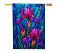 Bandiera da giardino con iris viola vivace, decorazione floreale colorata per la casa per la stagione primaverile, striscione artistico su entrambi i lati, decorazione per prato all'aperto, 71 x 101