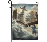 Bandiera da giardino con la Bibbia di Gesù ispiratore, nuvole religiose beige, decorazione per esterni, bandiera su entrambi i lati, decorazione per cortile, festa di vacanza, 30,5 x 45,7 cm