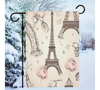 Bandiera da giardino con la Torre Eiffel e una bicicletta, unica per tutte le stagioni, resistente allo sbiadimento, squisita decorazione per festival, bandiere da giardino, banner di sfondo alla mo
