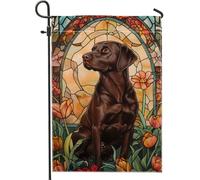 Bandiera da giardino con laboratorio di cioccolato, striscione floreale colorato per cani, decorazione per la casa primaverile su entrambi i lati, decorazione per prato all'aperto per gli amanti degli