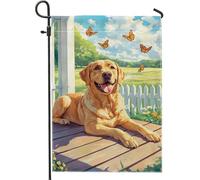 Bandiera da giardino con labrador retriever gialla primaverile ed estate, adorabile cane farfalla decorazione per la casa, bandiera decorativa da cortile su entrambi i lati, per esterni, 30,5 x 45,7