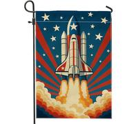 Bandiera da giardino con lancio di razzi, blu Space Shuttle con stelle, bandiera decorativa per esterni, in iuta su entrambi i lati, per celebrazioni estive e decorazione della casa, 30,5 x 45,7 cm